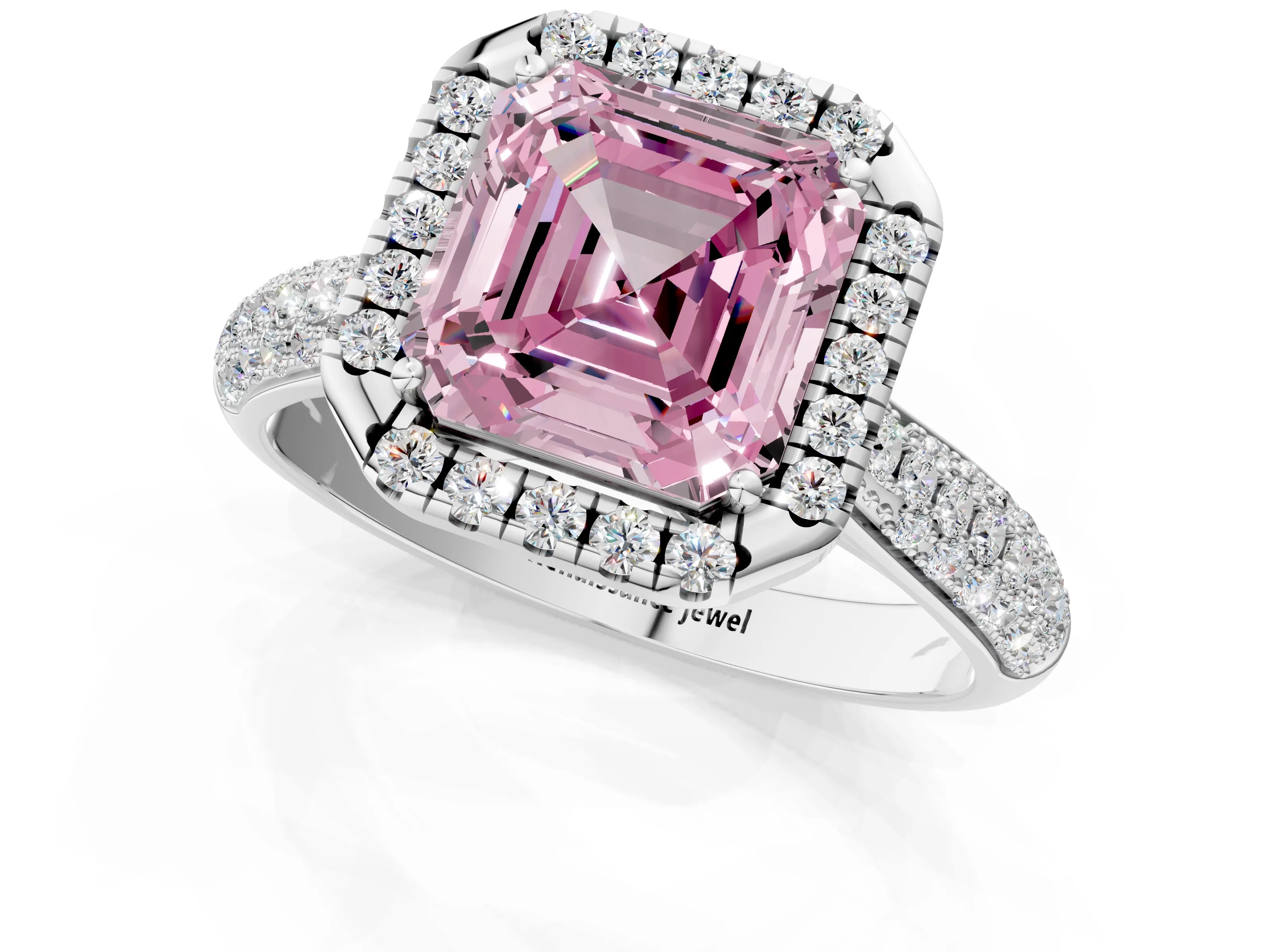 White gold Fancy Pink Asscher Cut Halo Diamond Ring with Pavé Band_25