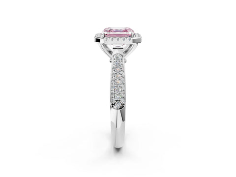 White gold Fancy Pink Asscher Cut Halo Diamond Ring with Pavé Band_26
