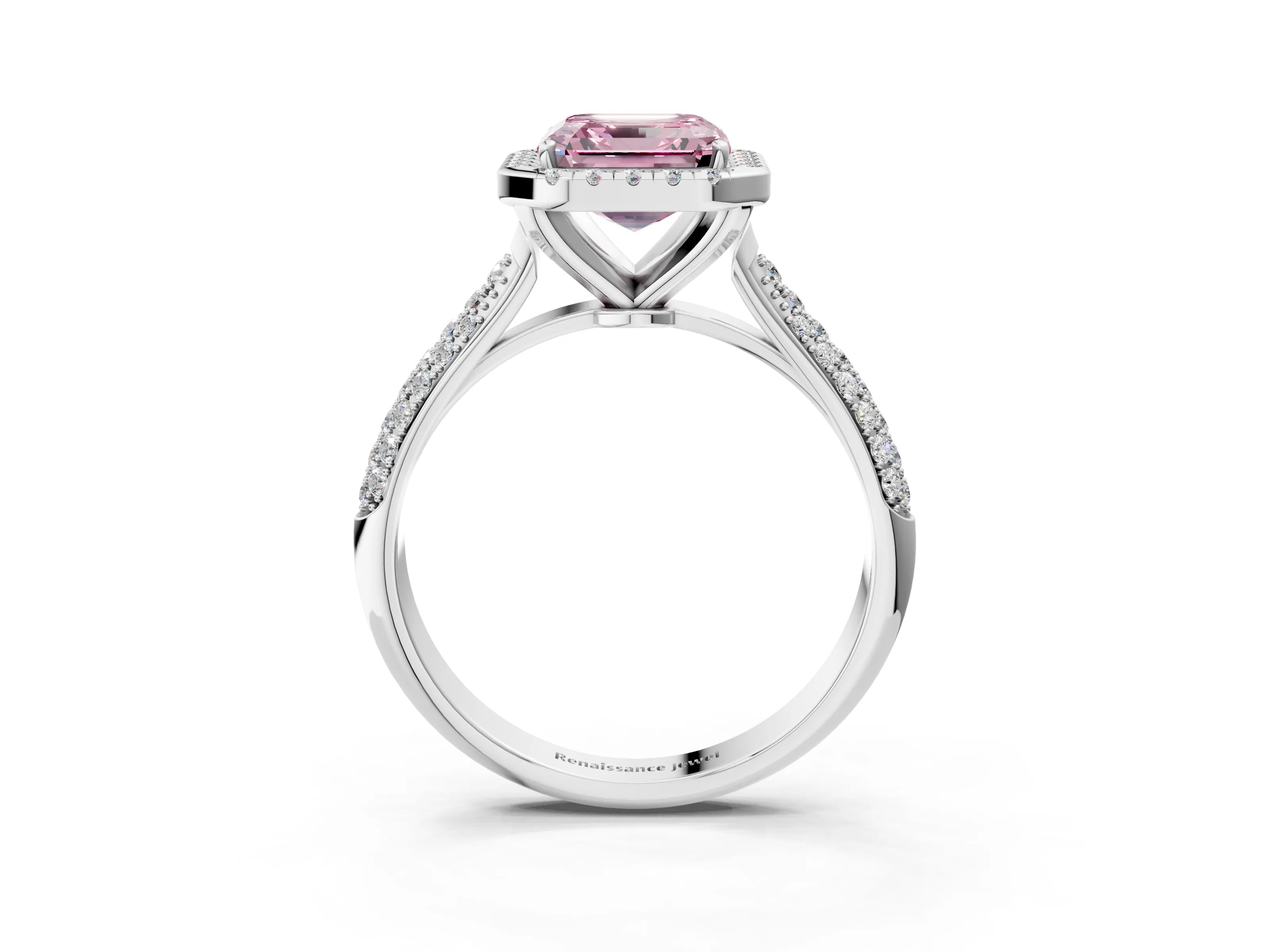 White gold Fancy Pink Asscher Cut Halo Diamond Ring with Pavé Band_27