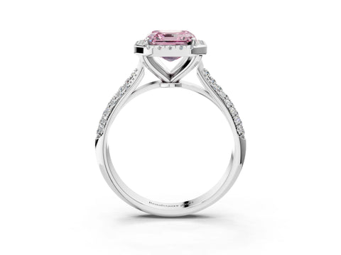 White gold Fancy Pink Asscher Cut Halo Diamond Ring with Pavé Band_27