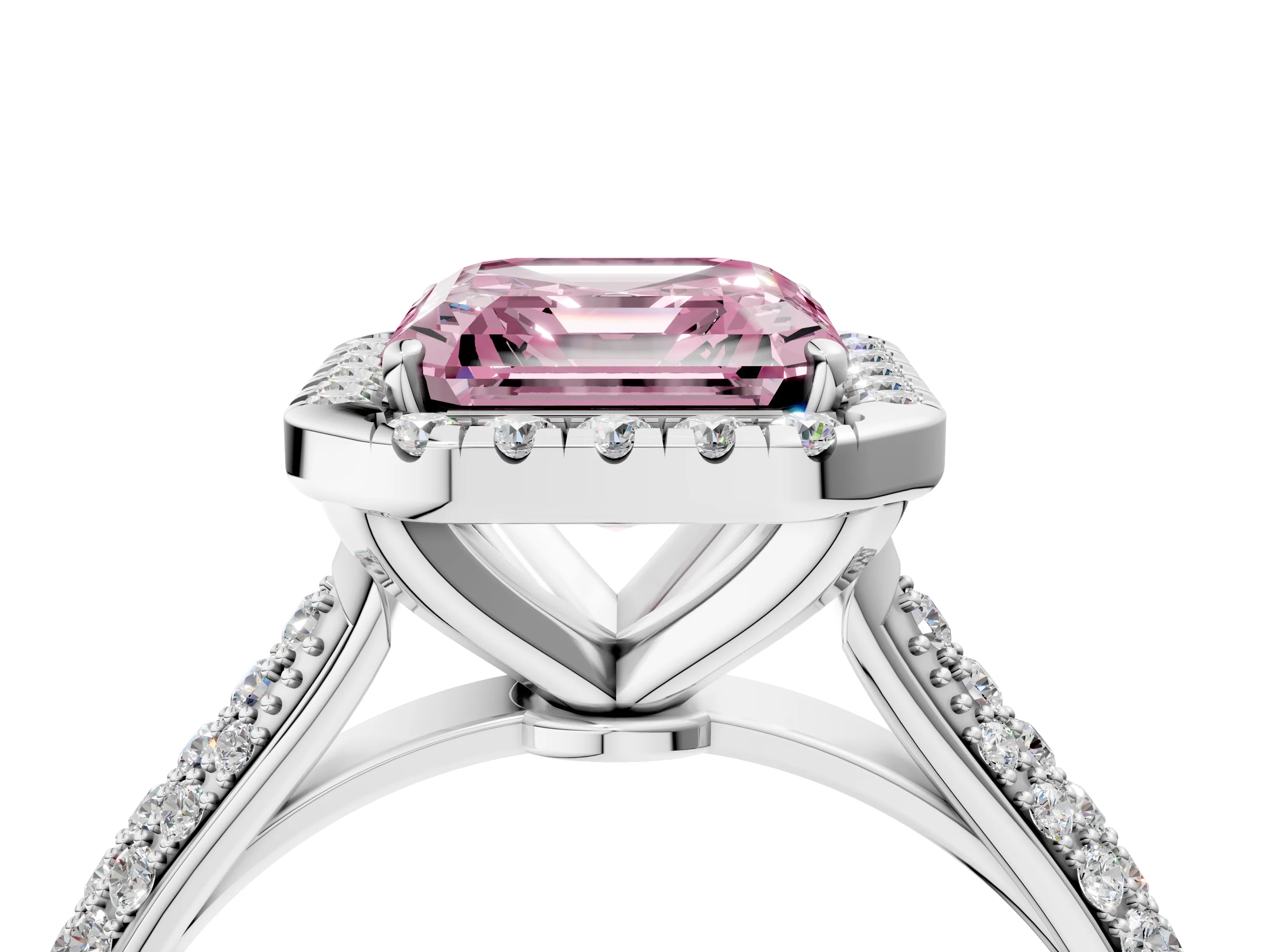 White gold Fancy Pink Asscher Cut Halo Diamond Ring with Pavé Band_28