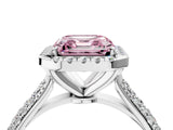 White gold Fancy Pink Asscher Cut Halo Diamond Ring with Pavé Band_28