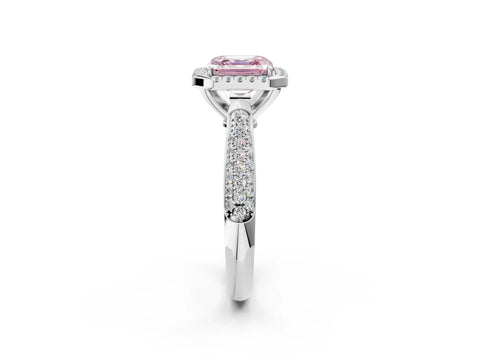 White gold Fancy Pink Asscher Cut Halo Diamond Ring with Pavé Band_2