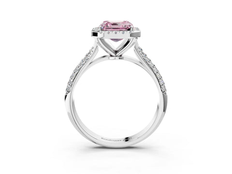 White gold Fancy Pink Asscher Cut Halo Diamond Ring with Pavé Band_3