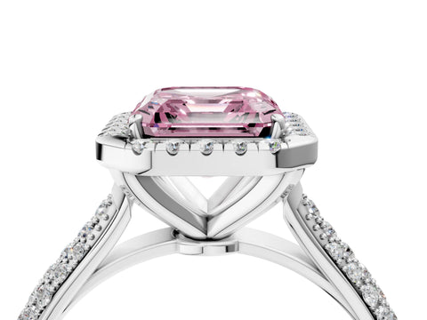 White gold Fancy Pink Asscher Cut Halo Diamond Ring with Pavé Band_4