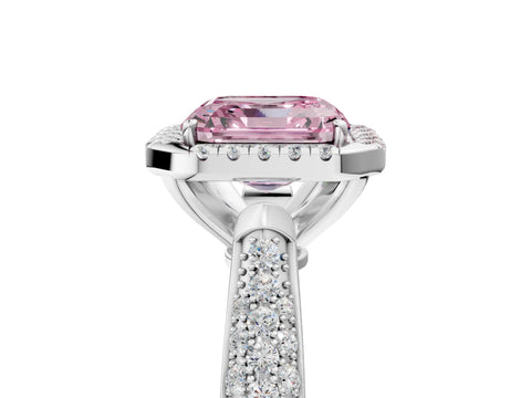 White gold Fancy Pink Asscher Cut Halo Diamond Ring with Pavé Band_5