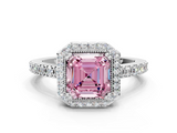 White gold Fancy Pink Asscher  Cut Halo Diamond Ring with Pave Band and Four-Prong Setting_17