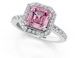 White gold Fancy Pink Asscher  Cut Halo Diamond Ring with Pave Band and Four-Prong Setting_18