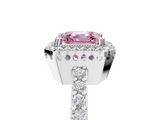 White gold Fancy Pink Asscher  Cut Halo Diamond Ring with Pave Band and Four-Prong Setting_22