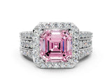 White gold Fancy Pink Asscher Cut Halo Diamond Ring with Round  Split Shank and Prong Setting_103