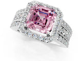 White gold Fancy Pink Asscher Cut Halo Diamond Ring with Round  Split Shank and Prong Setting_104