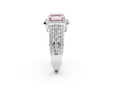 White gold Fancy Pink Asscher Cut Halo Diamond Ring with Round  Split Shank and Prong Setting_106