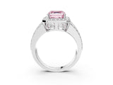 White gold Fancy Pink Asscher Cut Halo Diamond Ring with Round  Split Shank and Prong Setting_107