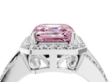 White gold Fancy Pink Asscher Cut Halo Diamond Ring with Round  Split Shank and Prong Setting_108