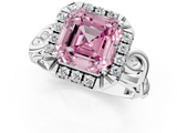 White gold Fancy Pink Asscher  Cut Halo Diamond Ring with Scrollwork Band and Four-Prong Setting_1