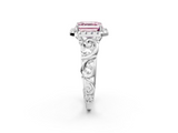 White gold Fancy Pink Asscher  Cut Halo Diamond Ring with Scrollwork Band and Four-Prong Setting_2