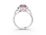 White gold Fancy Pink Asscher  Cut Halo Diamond Ring with Scrollwork Band and Four-Prong Setting_3