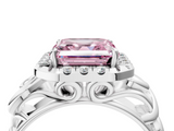 White gold Fancy Pink Asscher  Cut Halo Diamond Ring with Scrollwork Band and Four-Prong Setting_4