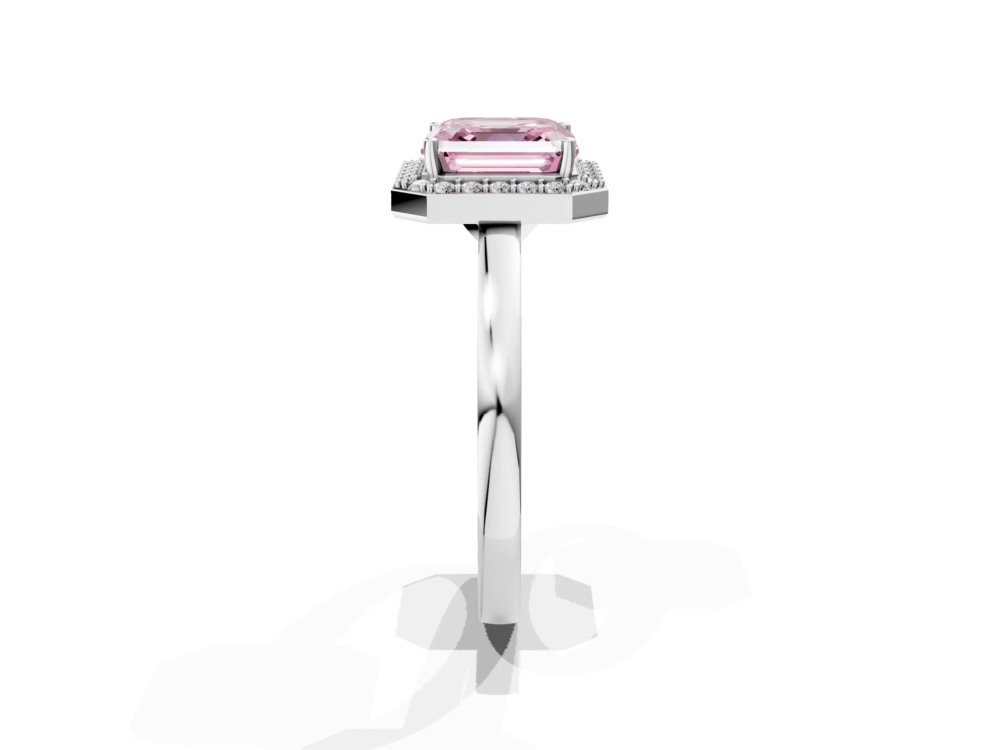 White gold Fancy Pink Asscher Cut Halo Diamond Ring with Solitaire Band and Prong Setting_1