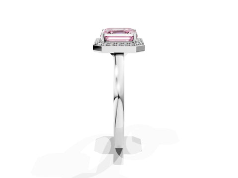 White gold Fancy Pink Asscher Cut Halo Diamond Ring with Solitaire Band and Prong Setting_1