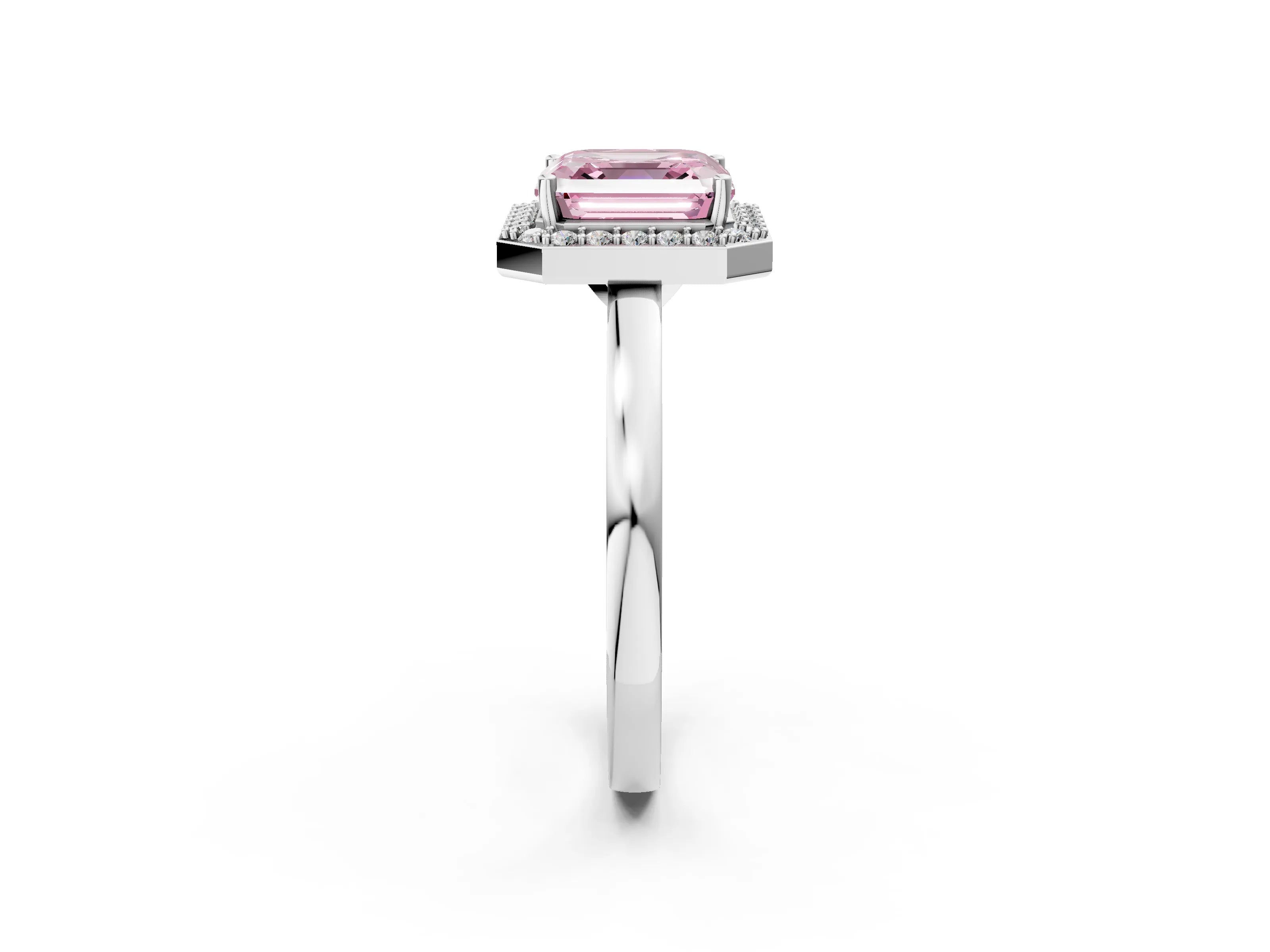 White gold Fancy Pink Asscher Cut Halo Diamond Ring with Solitaire Band and Prong Setting_2