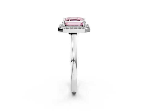 White gold Fancy Pink Asscher Cut Halo Diamond Ring with Solitaire Band and Prong Setting_2