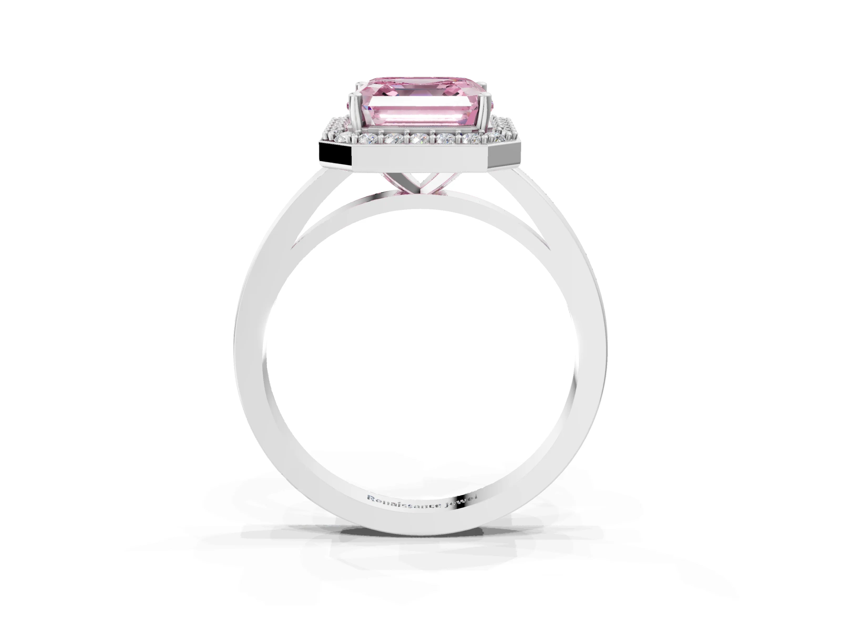 White gold Fancy Pink Asscher Cut Halo Diamond Ring with Solitaire Band and Prong Setting_3
