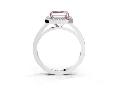 White gold Fancy Pink Asscher Cut Halo Diamond Ring with Solitaire Band and Prong Setting_3