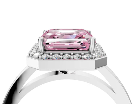 White gold Fancy Pink Asscher Cut Halo Diamond Ring with Solitaire Band and Prong Setting_4