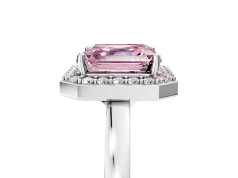 White gold Fancy Pink Asscher Cut Halo Diamond Ring with Solitaire Band and Prong Setting_5