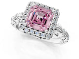 White gold Fancy Pink Asscher Cut Halo Diamond Solitaire with Filigree Band and Four-Prong Setting_1