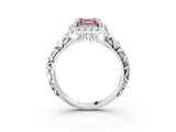 White gold Fancy Pink Asscher Cut Halo Diamond Solitaire with Filigree Band and Four-Prong Setting_3