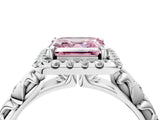 White gold Fancy Pink Asscher Cut Halo Diamond Solitaire with Filigree Band and Four-Prong Setting_4