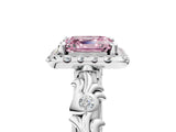 White gold Fancy Pink Asscher Cut Halo Diamond Solitaire with Filigree Band and Four-Prong Setting_5