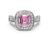 White gold Fancy Pink Asscher Cut Halo Diamond Split Shank Pave Ring