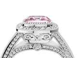 White gold Fancy Pink Asscher Cut Halo Diamond Split Shank Pave Ring_4