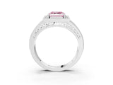 White gold Fancy Pink Asscher Cut Halo Diamond Split Shank Ring with Prong Setting_3