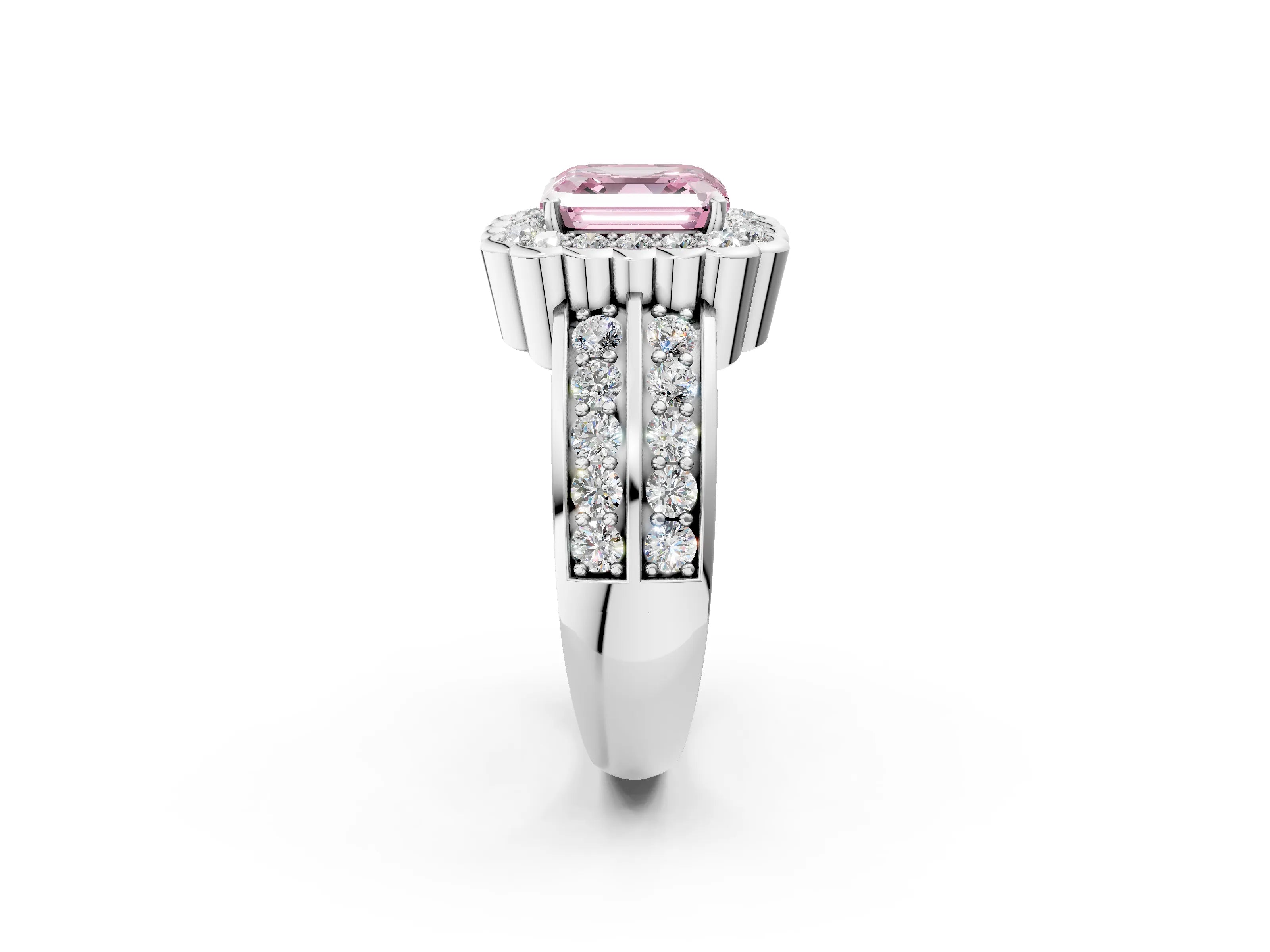 White gold Fancy Pink Asscher Cut Halo Diamond Split Shank Ring with Scalloped Prong Setting_14