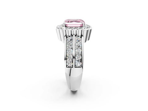 White gold Fancy Pink Asscher Cut Halo Diamond Split Shank Ring with Scalloped Prong Setting_14