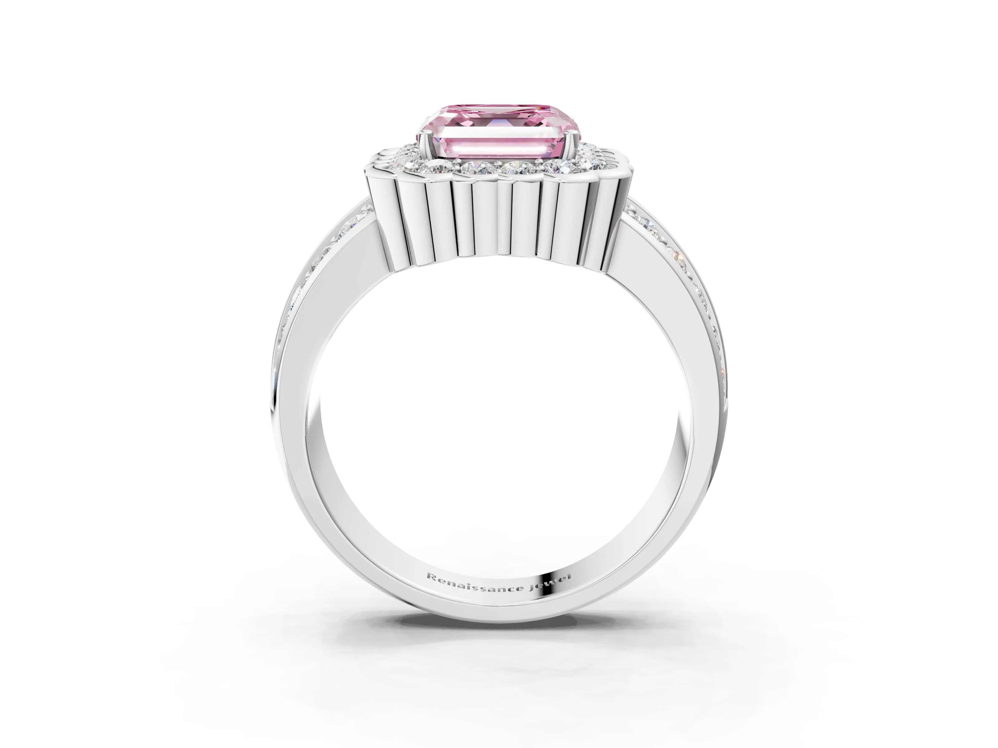 White gold Fancy Pink Asscher Cut Halo Diamond Split Shank Ring with Scalloped Prong Setting_15