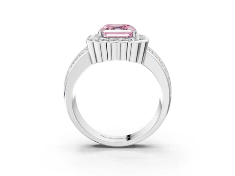 White gold Fancy Pink Asscher Cut Halo Diamond Split Shank Ring with Scalloped Prong Setting_15