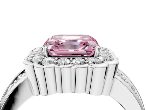 White gold Fancy Pink Asscher Cut Halo Diamond Split Shank Ring with Scalloped Prong Setting_16