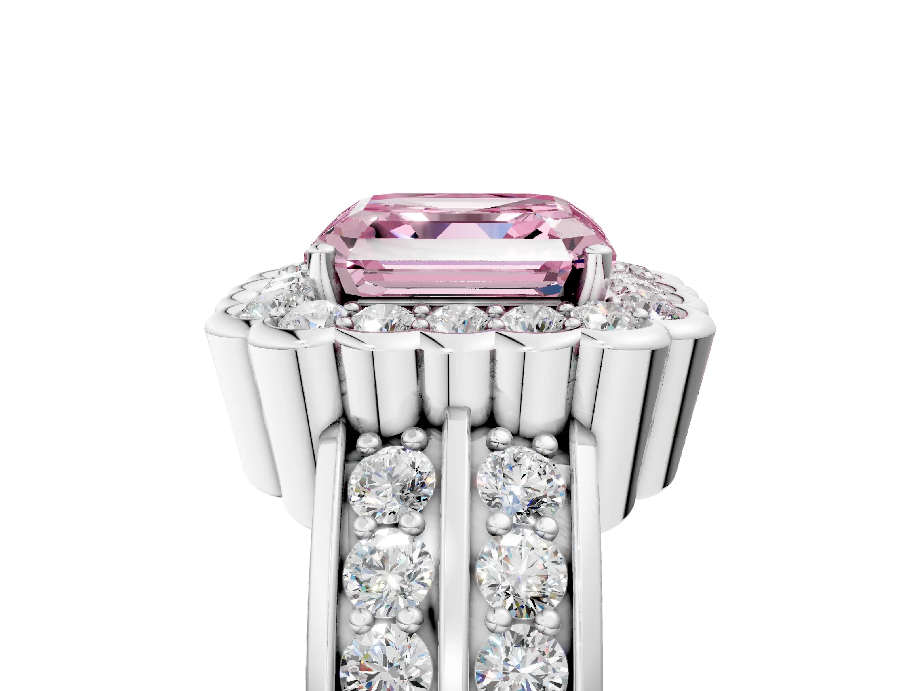 White gold Fancy Pink Asscher Cut Halo Diamond Split Shank Ring with Scalloped Prong Setting_17