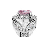 White gold Fancy Pink Asscher Cut Halo Milgrain Diamond Engagement Ring with Leaf Band and Four-Prong Setting_5