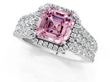 White gold Fancy Pink Asscher Cut Halo Pavé Diamond Engagement Ring with Split Shank and Four-Prong Setting_4