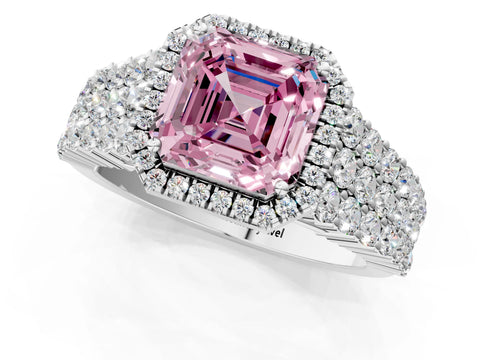 White gold Fancy Pink Asscher Cut Halo Pavé Diamond Engagement Ring with Split Shank and Four-Prong Setting_4