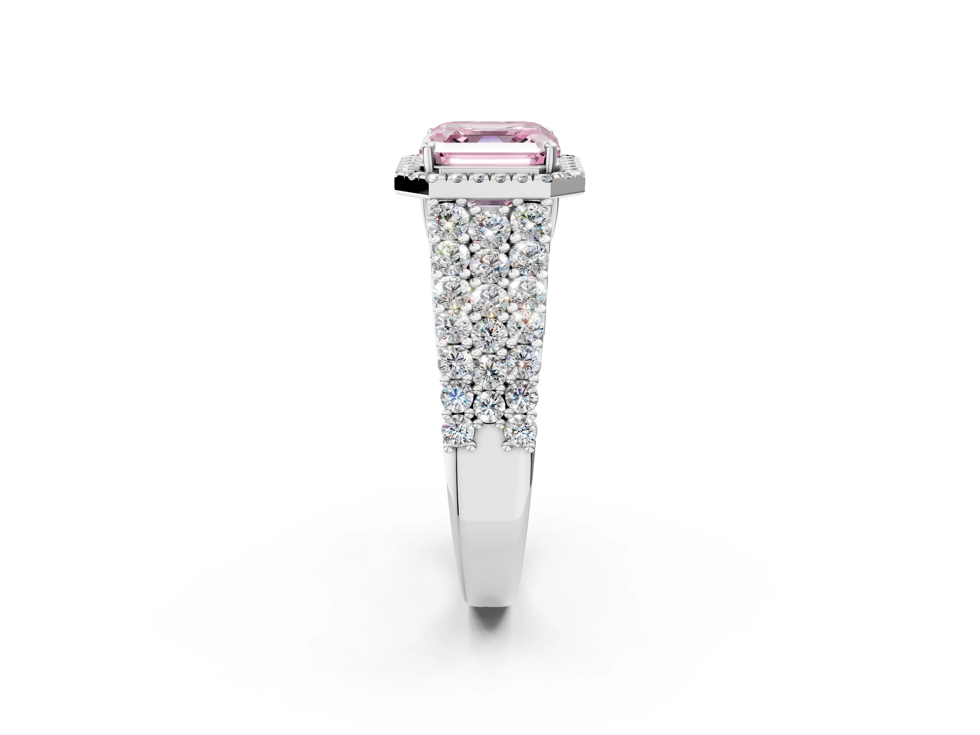 White gold Fancy Pink Asscher Cut Halo Pavé Diamond Engagement Ring with Split Shank and Four-Prong Setting_5