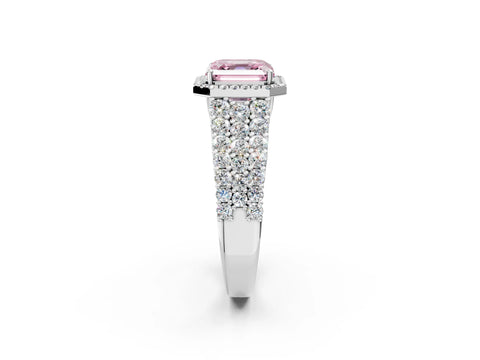 White gold Fancy Pink Asscher Cut Halo Pavé Diamond Engagement Ring with Split Shank and Four-Prong Setting_5