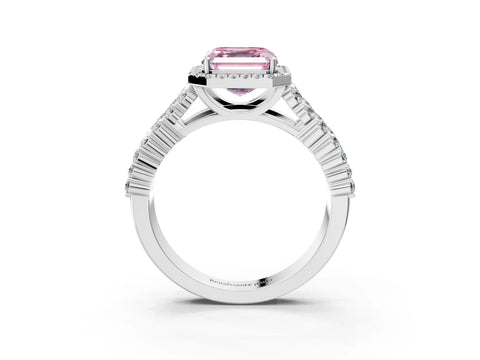 White gold Fancy Pink Asscher Cut Halo Pavé Diamond Engagement Ring with Split Shank and Four-Prong Setting_6