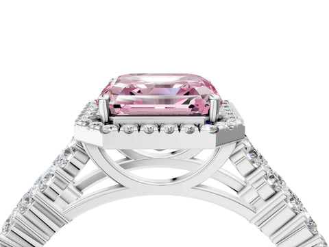 White gold Fancy Pink Asscher Cut Halo Pavé Diamond Engagement Ring with Split Shank and Four-Prong Setting_7